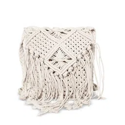ASTRID White Self Design Macrame Sling Bag image 3