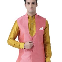Deyann Pink Silk Nehru Jacket-image-11
