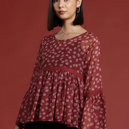 all about you Floral Print Semi-Sheer Top-image-5