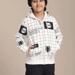 Kidsville Spiderman Printed Regular Fit Off White Hoodie For Boys-image-34