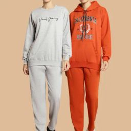 Vimal Jonney Grey & Rust Printed Tracksuit - Pack Of 2-image-88