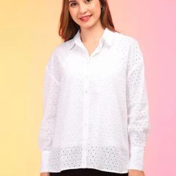 Globus White Cotton Self Design Top-image-55