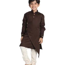 VASTRAMAY Kids Coffee & Cream Kurta Set-image-25