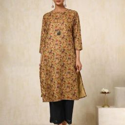 Soch Mustard Poly Linen Floral Kurta-picture-44