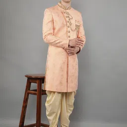 Manish Creations Woven Design Embroidered Sherwani Set-image-44