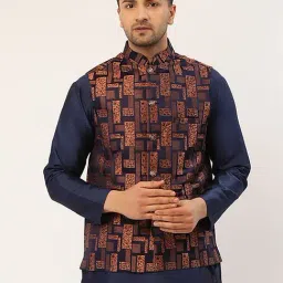 Jompers Blue Regular Fit Embroidered Nehru Jacket-image-45