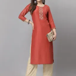 Satrani Red Embroidered Straight Kurta-image-81