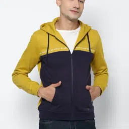 Allen Solly Yellow Regular Fit Colour Block Hooded SweatShirt-image-66