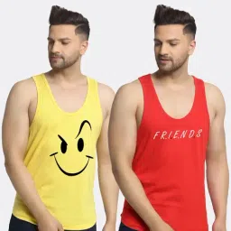 Friskers Multi Cotton Slim Fit Printed Gym Vest - Pack of 2-picture-28