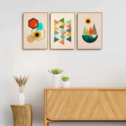 999Store Brown Canvas Wall Painting Panel With Fibre Frame - Set of 3-17