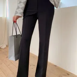 Broadstar Black Relaxed Fit High Rise Stretchable Trousers-image-108