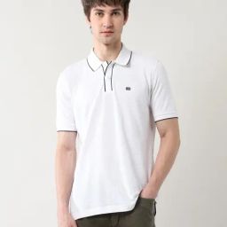 Arrow Sport White Cotton Regular Fit Self Pattern Polo T-Shirt-image-34