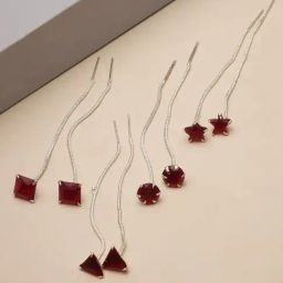 Zeneme Rhodium Plated Alloy White Contemporary Sui-Dhaga Earrings Set of 4-38