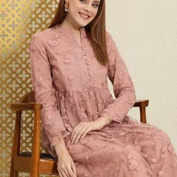 House of Pataudi Women Embroidered Thread Work Floral Anarkali Jashn Kurta-image-13