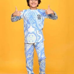 Anthrilo Kids Blue Cotton Printed Full Sleeves T-Shirt & Trouser-image-0