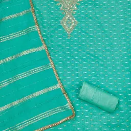 KALINI Teal Chanderi Butti Silk Embroiderd & Coding Work Unstitched Dress Material image 2
