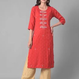 Dollar Missy Red Embellished Straight Kurta-image-0