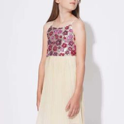 VERO MODA GIRL Kids Peach Fuzz & Beige Embellished Flared Dress-image-15