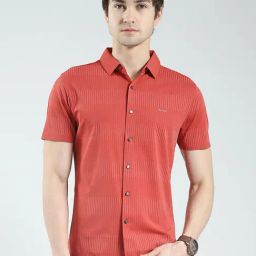 Monte Carlo Rust Slim Fit Printed Shirt-image-23