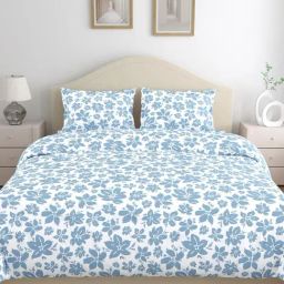 Haus & Kinder Cotton Blue Bluebell Whisper 144 TC Double Flat Bedsheet with 2 Pillow Covers-image-34