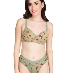 AROUSY Green Cotton Printed Bra Panty Set-image-49