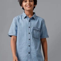 Under Fourteen Only Boys Blue Cotton Printed Shirt-image-47