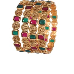 SGA FASHION Set Of 4 Gold-Plated Stone Studded Temple Bangles image 3