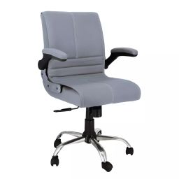 zidle Maxson Adjustable Mid Back Flip-Up Arm Office Chair Leather & Wood 109.22x60.96 cm Grey for Home & Office-image-65