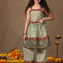 BAESD Girls Leheriya Printed Regular Mirror Work A-Line Kurta with Trousers-picture-18