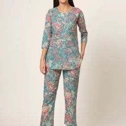 Divena Green Printed Top With Pyjamas-picture-21