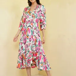 Styli Pink Printed A-Line Dress-image-69