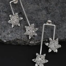 Prita by Priyaasi Silver Beaded Handcrafted Geometric Drop Earring-image-76