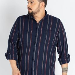 UNSIZED Men Comfort Oversized Fit Band Collar Vertical Striped Cotton Casual Shirt-image-22
