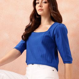 all about you Open Knit Puff Sleeve Top-image-19