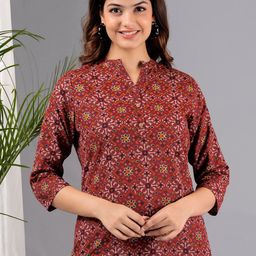 Samhitas Floral Printed Mandarin Collar Thread Work Kurta-image-63