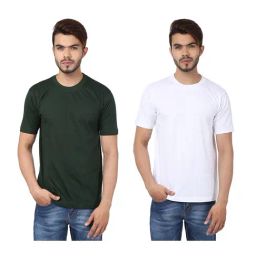 Weardo Bottle Green & White Cotton T-Shirt-image-81