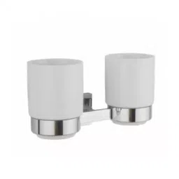 PLUMBER Wall Mounted Chrome Finish Double Tumbler Holder with Ceramic/Glass Tumbler, SQ-7066-image-99