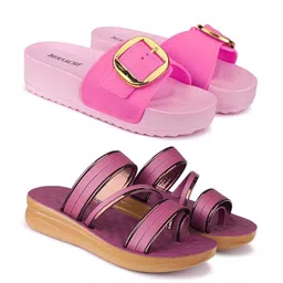 BERSACHE Women Pack Of 2 One Toe Flats & Sliders-image-96