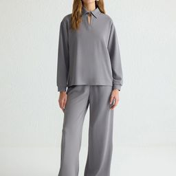 Trendyol Shirt Collar Sweatshirt & Trousers-image-87