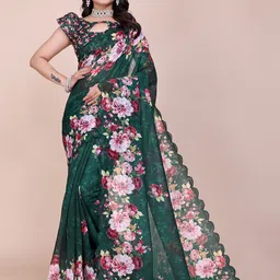 Sadika Floral Aari Work Linen Blend Arani Saree-image-80