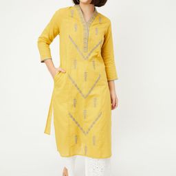 max Geometric Embroidered Thread Work Cotton Straight Kurta-57