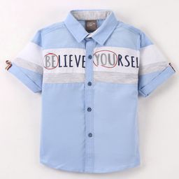 Little Kangaroos Half Sleeves Quote Printed Shirt - Sky Blue-image-3