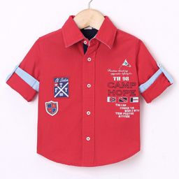 ToffyHouse 100% Cotton Woven Full Sleeves Text Printed Shirt - Red-image-63