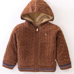 Yellow Apple Acrylic Full Sleeves Hoodies With Cable Knit Design - Brown-image-78