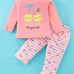 Teddy Sinker Full Sleeves Night Suit Text Printed - Peach-picture-44
