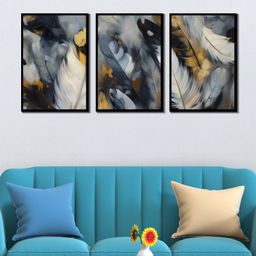 WENS Abstract Colorful Feather Framed Canvas Set of 3 Painting for Home Decor 19 Inch x 39 Inch-image-100