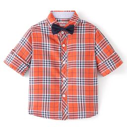 Babyhug Cotton Woven Full Sleeves Shirt Checkered with Bow - Orange-image-67