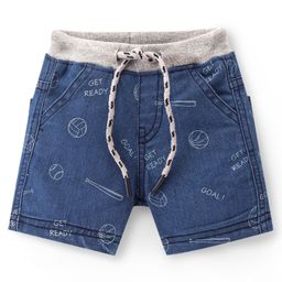 Babyhug Cotton Denim Shorts With Stretch Ball Print- Blue-picture-22