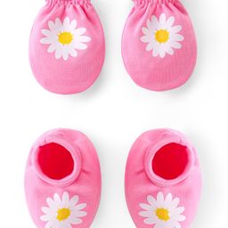 Babyhug 100% Cotton Knit Mittens & Booties Set Floral Print- Pink-image-97