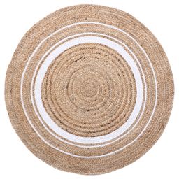 Kuber Industries Hand Woven Braided Carpet RugsRound Traditional Spiral Design Jute Door matMat For Bedroom,Living Room,Dining Room,Yoga,60x60 cm,(White,-28